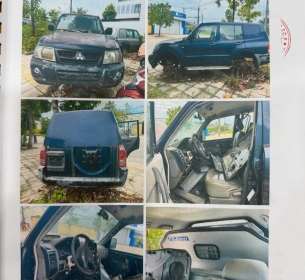 Thanh lý 01 (Một) Xe ô tô chở tiền đã qua sử dụng, nhãn hiệu MITSUBISHI, số loại PAJERO biển đăng ký số: 43B-106.; Số chỗ ngồi: 05; Màu sơn: xanh; Số máy: 6G72RN9568; Số khung: JMYLNV73W5J000456; Năm/Nước sản xuất: 2004/Nhật Bản.  